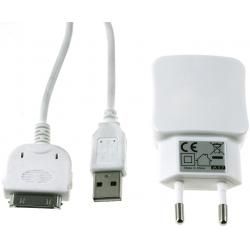 nabíjací adaptér 2x USB 2,1A+30Pin USB Sync-& kabel pre iPhone 3Gs / 3G / 4s biela
