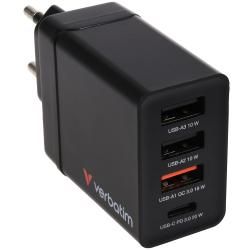 Verbatim Ladeadapter CHR-30EU1 30W GaN schwarz 2x USB A 1x USB A QC 1x USB C PD Retail originál_2