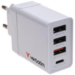 Verbatim Ladeadapter CHR-30EU2 30W GaN weiss 2x USB A 1x USB A QC 1x USB C PD Retail originál_2
