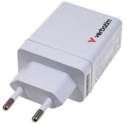 Verbatim Ladeadapter CHR-30EU2 30W GaN weiss 2x USB A 1x USB A QC 1x USB C PD Retail originál